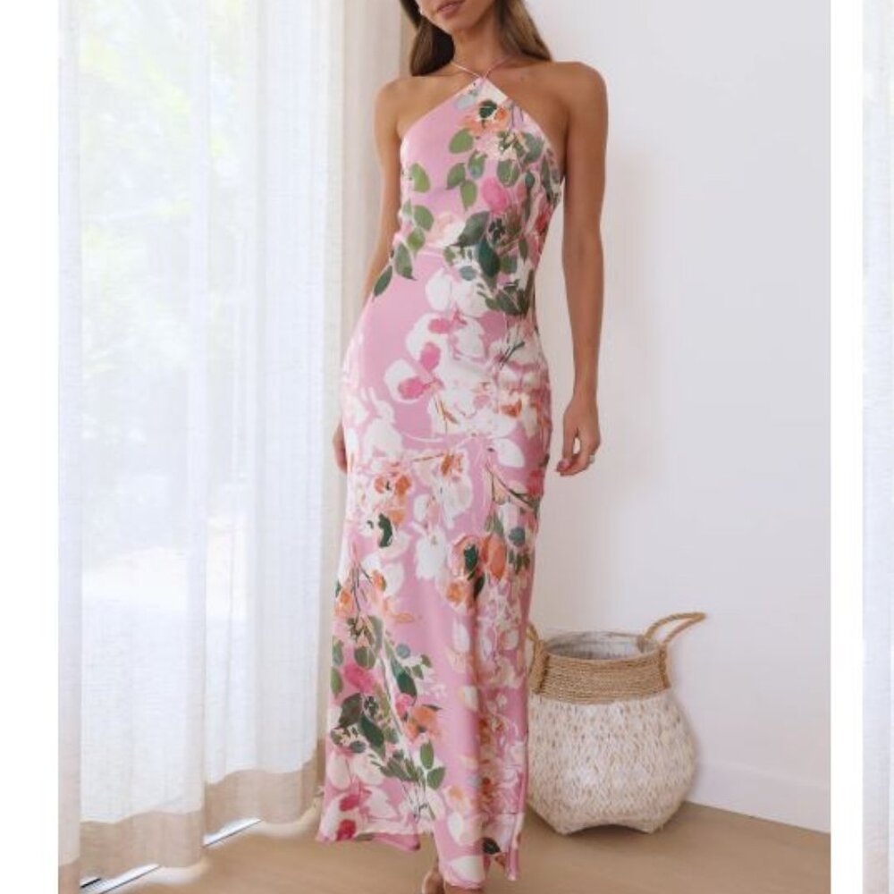 Hello Molly - Feeling Moody Maxi Dress Pink Floral - Size Medium/6